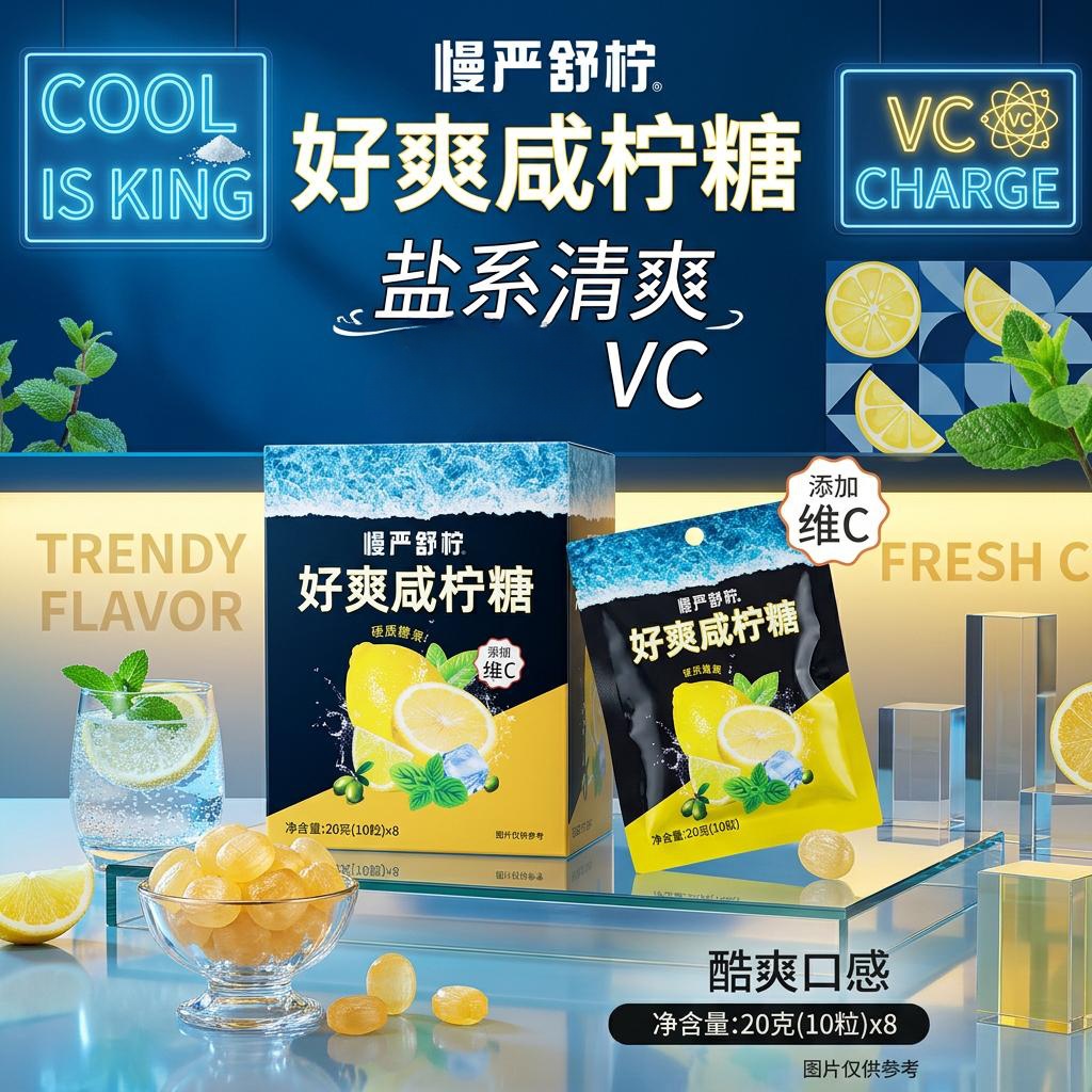 慢严舒柠靓声宝薄荷柠檬味海盐咸柠糖清凉VC糖休闲零食润喉糖硬糖含片 160g*1盒