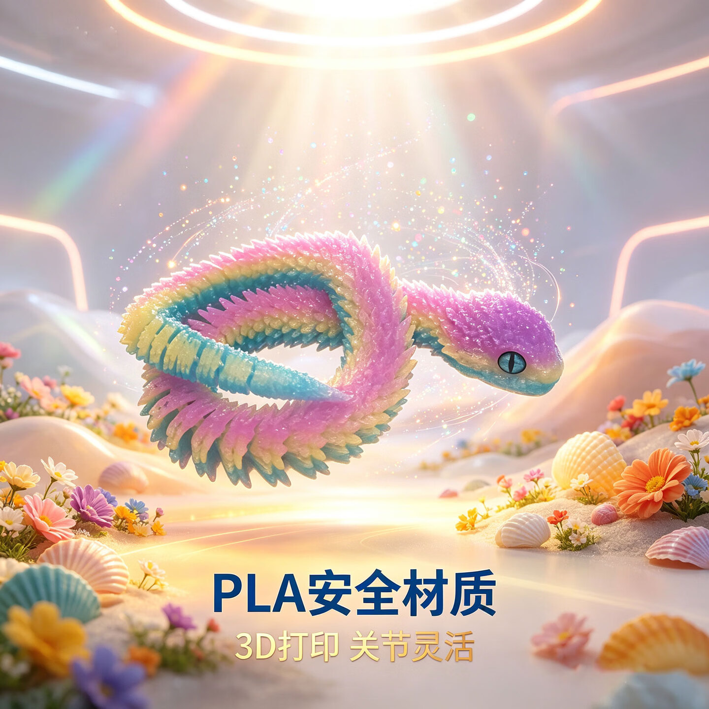 3d打印玩具蛇周边多关节可动夜光水晶蛇蝰蛇2025新款仿真动物模型 1.2米蝰蛇-冰淇淋色系(送仿真眼