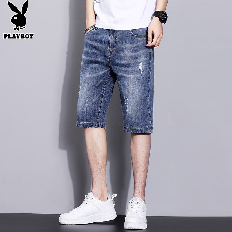 花花公子(playboy)牛仔短裤男夏季新款宽松休闲五分裤子男士薄款百搭