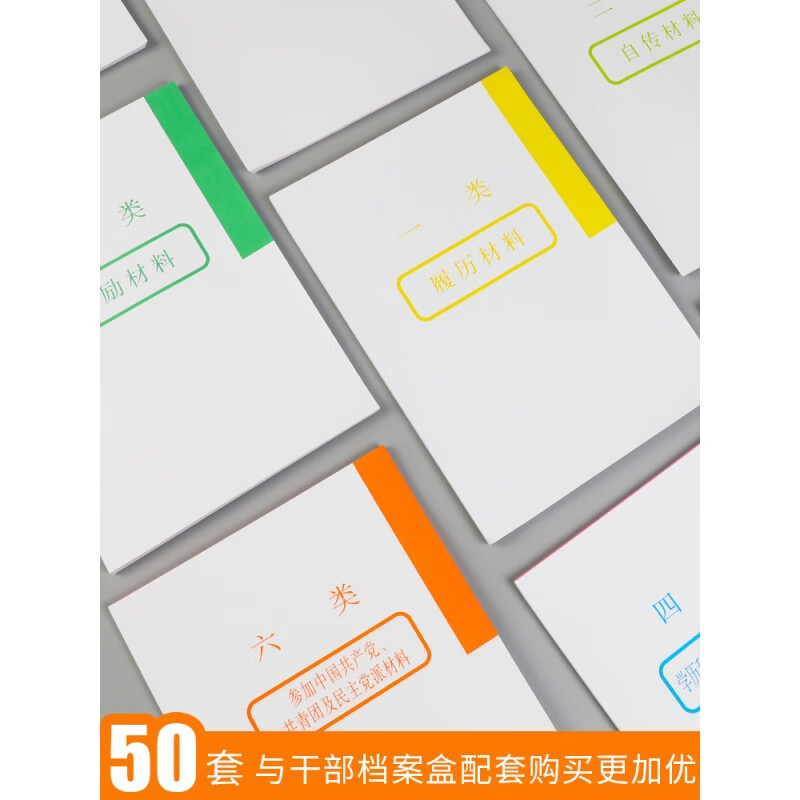 易聚利50套干部档案分类纸干部人事档案专用普通索引纸一到十类隔页纸