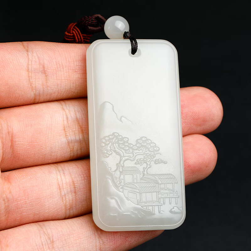 玉籽福和田玉意境山水吊坠男女款山水牌挂件白玉玉石玉坠孤品36g