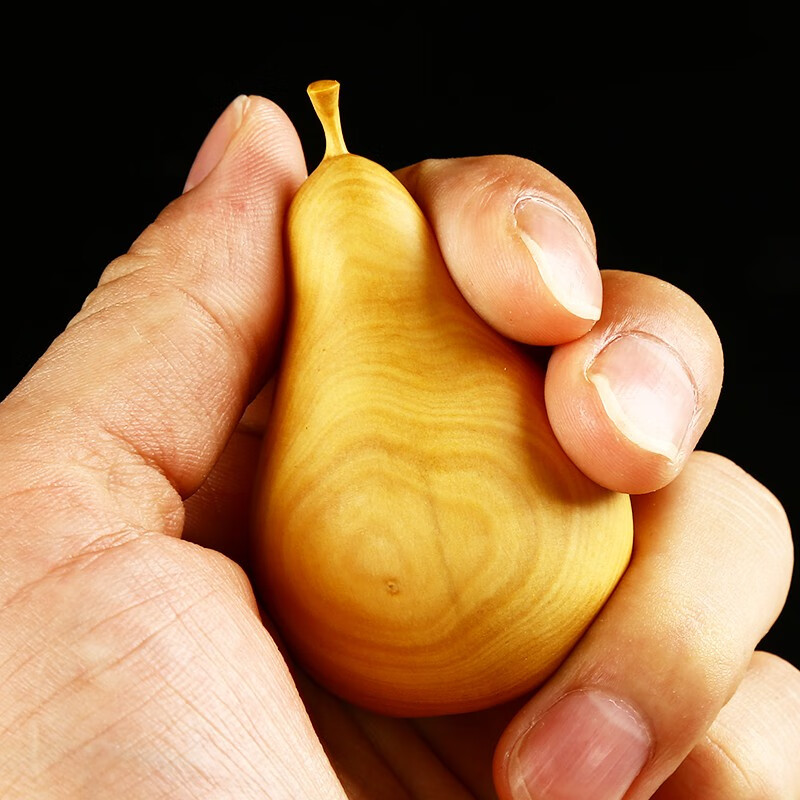 小叶黄杨木雕仿真梨摆件迷你水果手把件可爱小巧假鸭梨家居装饰