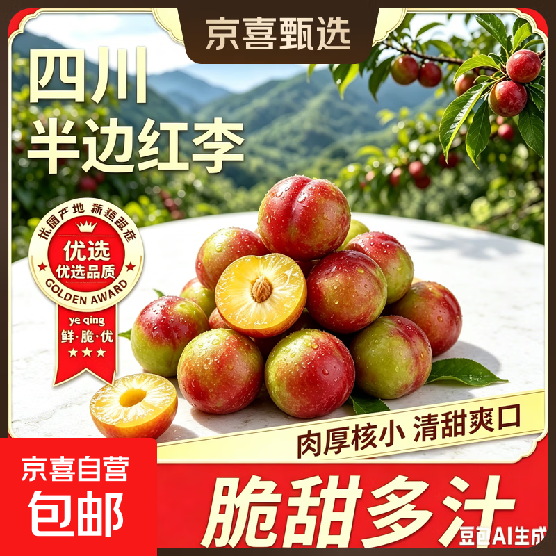 正宗四川半边红脆李 脆红李子樱桃李茵红脱骨李多汁新鲜当季水果 【中果15g+】净重0.9斤