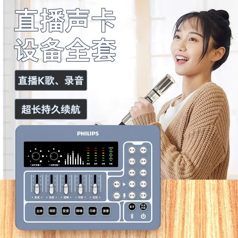 飞利浦(PHILIPS)3031C声卡 手机平板电脑直播专业声卡麦克套装设备 主播直播唱歌录音户内外便携套装即插即用 3031C+3022 48v大振膜麦