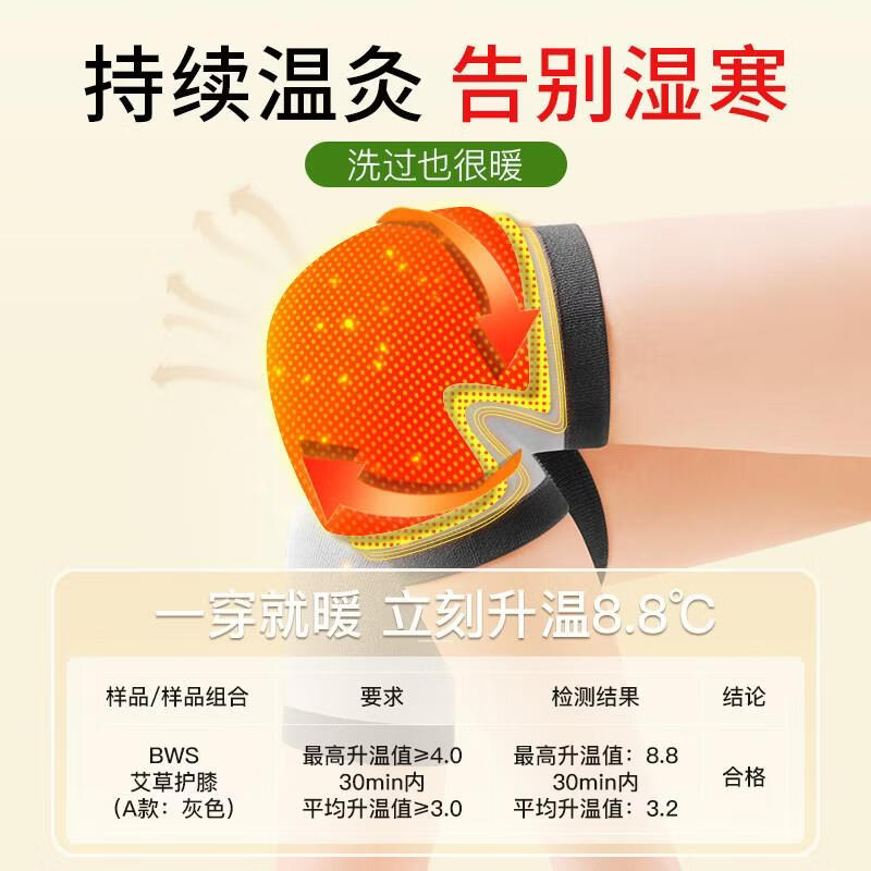 莫尔康艾草护膝保暖关节炎腿套防老寒腿滑膜炎半月板积液损伤夏季薄款 保暖防寒【艾草发热款】-短款-肤色 L【适合111-150斤】