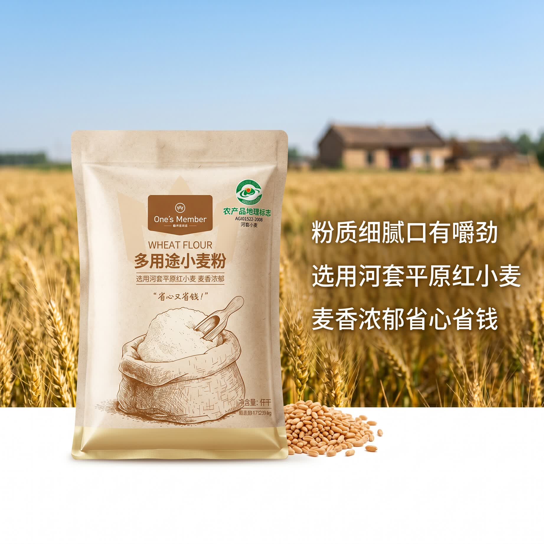1号会员店（One's Member）多用途小麦粉1kg河套平原红小麦