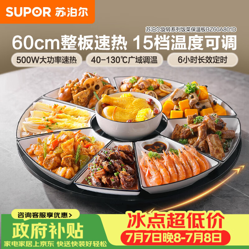 苏泊尔（SUPOR）暖菜板饭菜保温板热菜板 加热桌垫 解冻加热板BZ60A801D（圆形60CM）