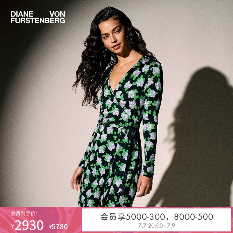 Diane von Furstenberg[100%真丝]DVF V领长袖短款桑蚕丝裹身连衣裙DW3R012 DBMBG S