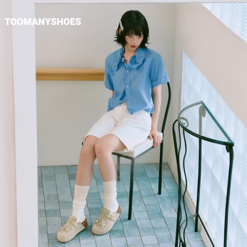 TOOMANYSHOES26秋新款仙女棒经典休闲厚底增高包头柔软勃肯拖鞋 米色 39