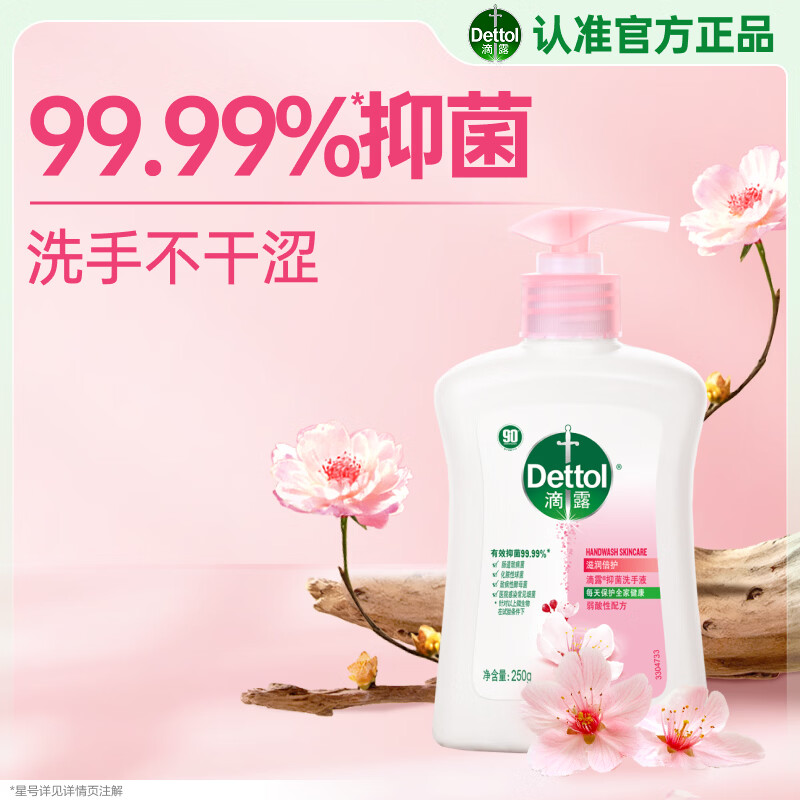 滴露（Dettol）洗手液滋润250g 儿童洗手液抑菌消毒宝宝 水润补充装试用