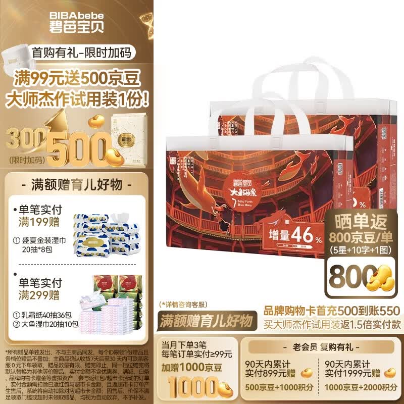 碧芭宝贝【会员专享】大鱼海棠成长裤婴儿尿不湿宝宝训练裤夏季凉爽尿裤 拉拉裤3XL码38片*2包(加量装)