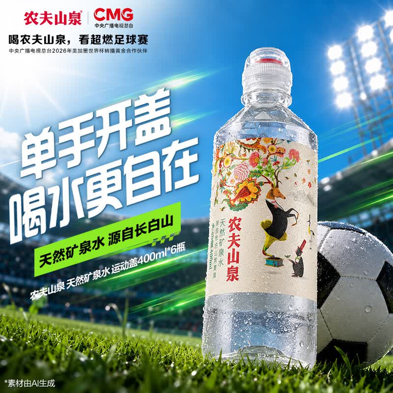 农夫山泉 长白山饮用水 饮用天然矿泉水 整箱装 运动盖 400ml*6瓶
