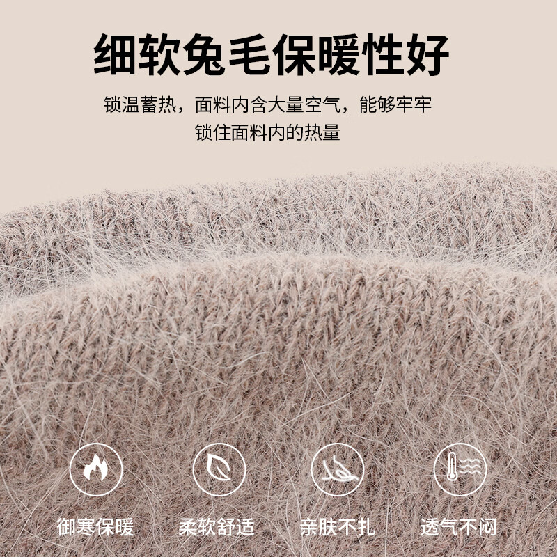 恒源祥毛线帽子女士秋冬季保暖防风抗寒冷帽中老年显年轻送礼兔毛针织帽 酒红色 加绒兔毛款【帽子】