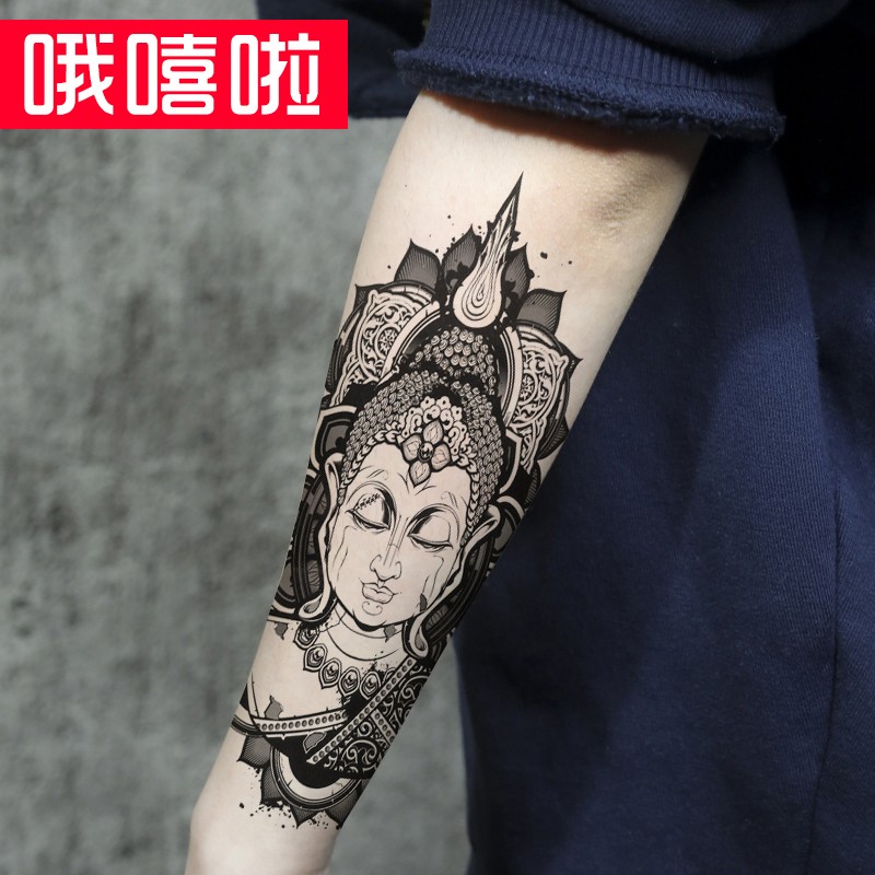 男女款逼真刺青贴手臂小腿大腿半臂情侣纹身贴 普贤观音佛像护身 a