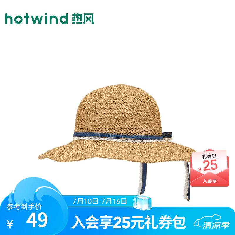 热风（Hotwind）2026年夏季新款女士甜美中檐镂空盆帽草编休闲海边度假风帽子 02棕色 F