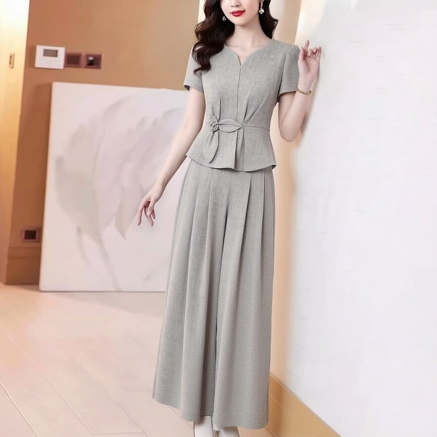 香影芬高端气质亚麻套装女夏2026新款今年流行爆款超火妈妈一整套两件套 图片色 2XL (建议121-130斤)