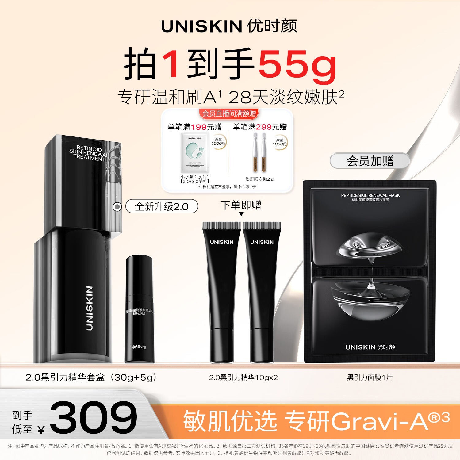 优时颜（UNISKIN）黑引力精华2.0套盒30g紧致保湿淡纹A醇抗皱纪念日生日礼物