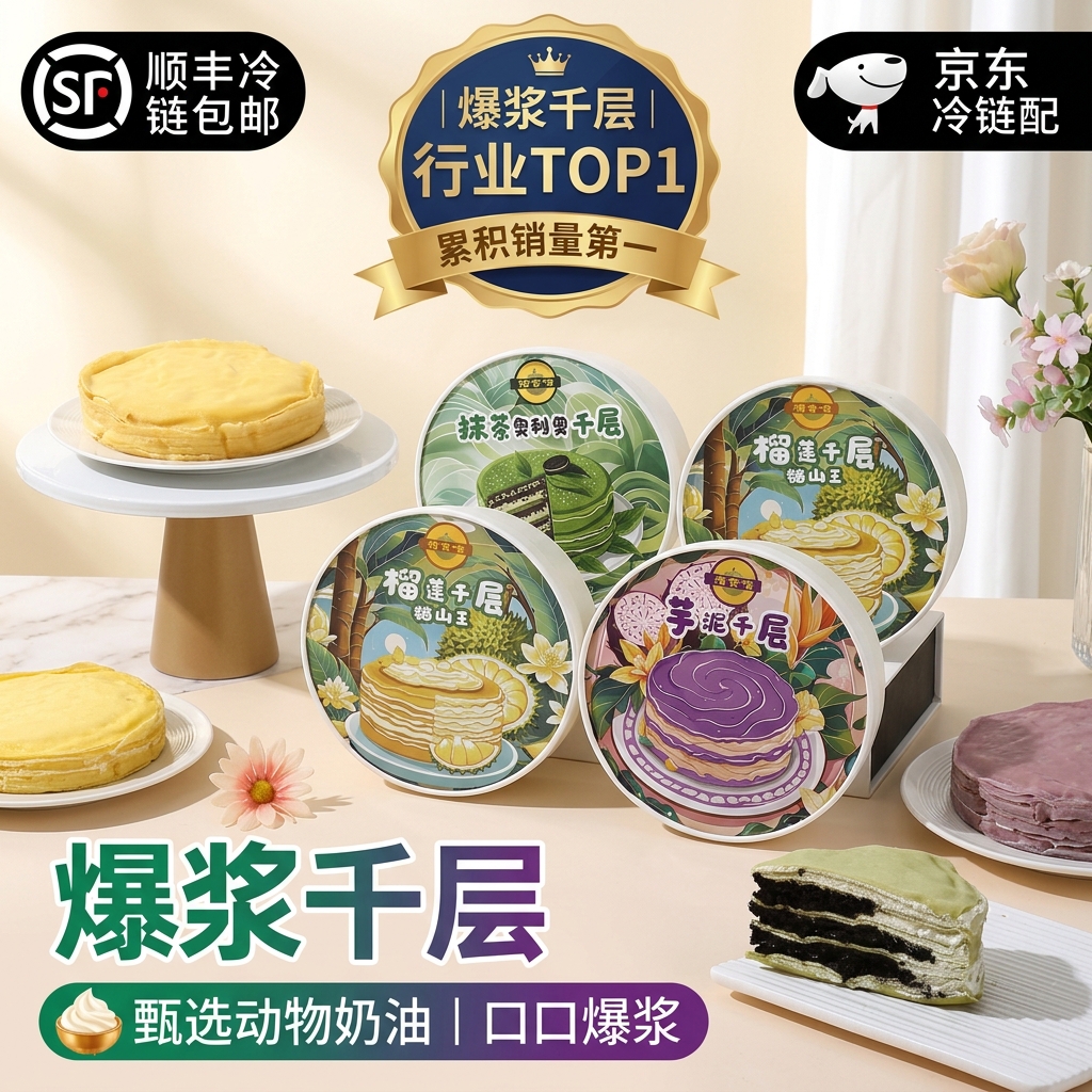 榴食喵猫山王榴莲千层蛋糕罐子生日盒子小蛋糕动物奶油甜品400g/盒共4盒 榴莲千层*2盒+芋泥千层+奥利奥