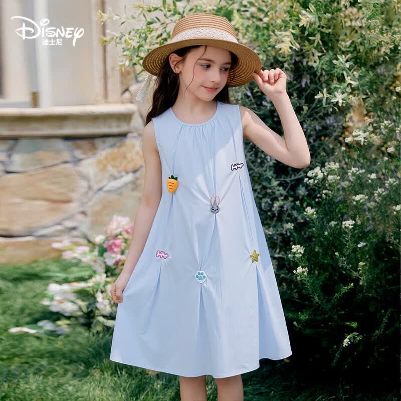 迪士尼(Disney)童装女童连衣裙2026夏季新款儿童公主裙女孩短袖裙中大 蓝色(ZYA2SQ112) 150 【建议身高145-155cm,体重70-85斤】