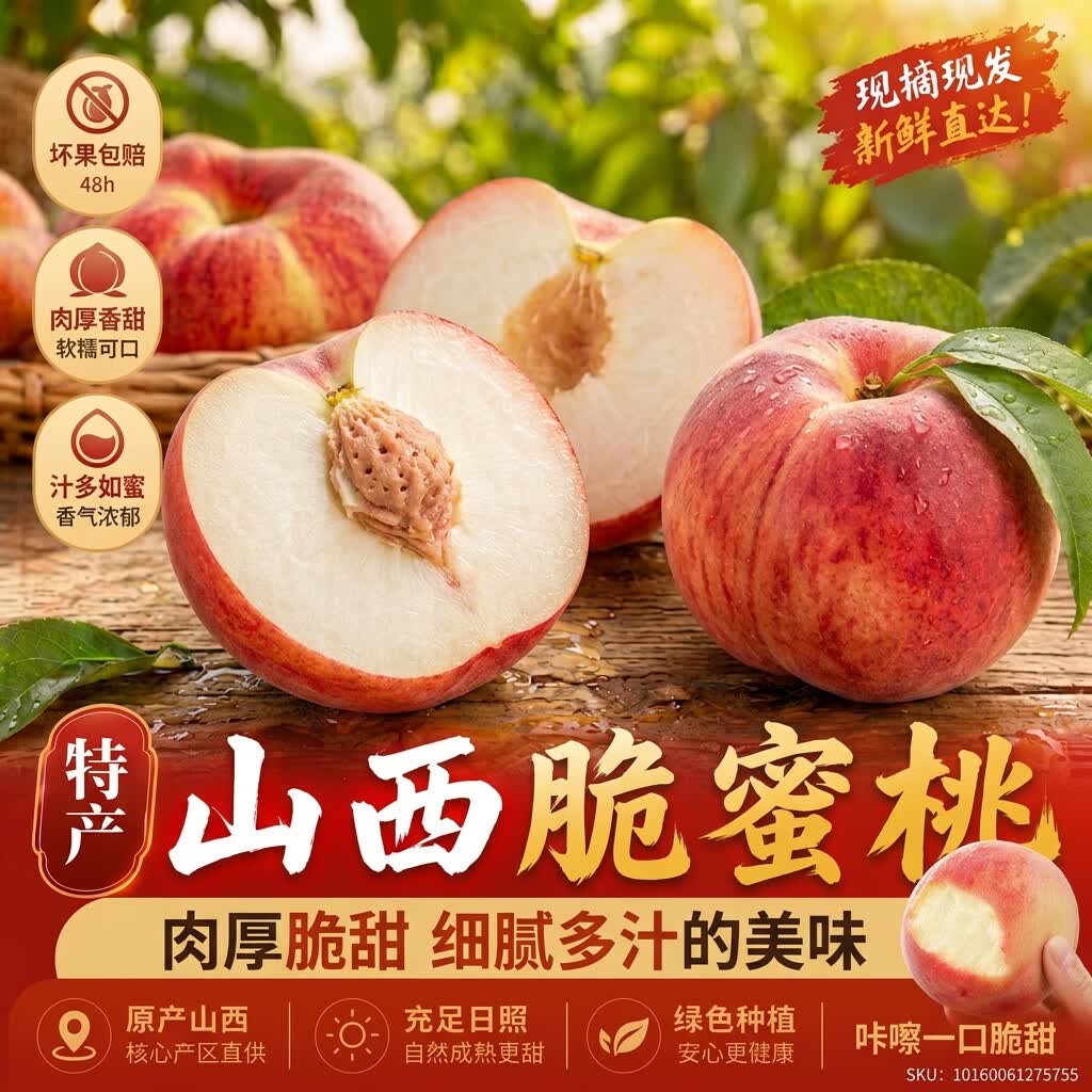 京世泽 山西蜜脆桃 当季甜桃孕妇水果毛桃大桃子现摘新鲜水果 甄选大果5斤装丨净重4.5斤 单果150g+