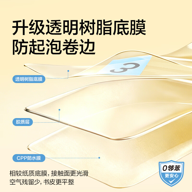 得力(deli)分段式包书皮树脂底膜自粘透明磨砂加厚书套书膜五段式16K小学生一年级A4一体化书壳全套塑料防水 【初高中教材配套】共22张(大5中15小2)送姓名贴36枚+课程表1张 真透明底膜-分段式