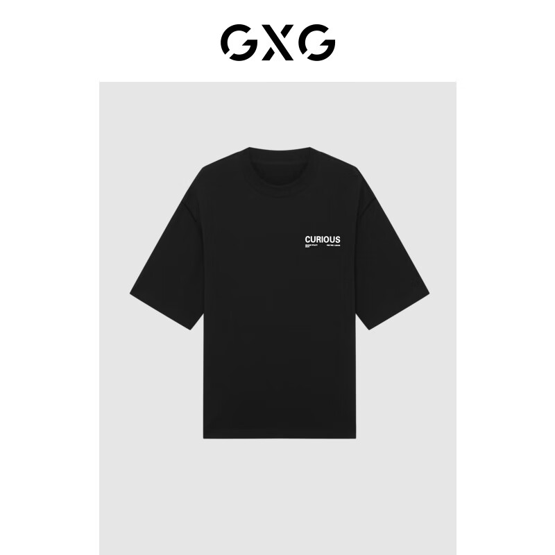 GXG男装 商场同款多色圆领短袖T恤后背字母时尚 2023年夏季新款 黑色 170/M
