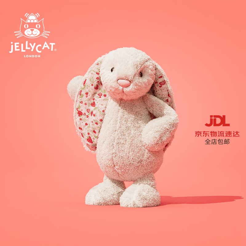Jellycat花布邦尼兔动物毛绒玩偶兔子玩偶儿童娃娃送礼生日礼物 白芮（乳白色） Small