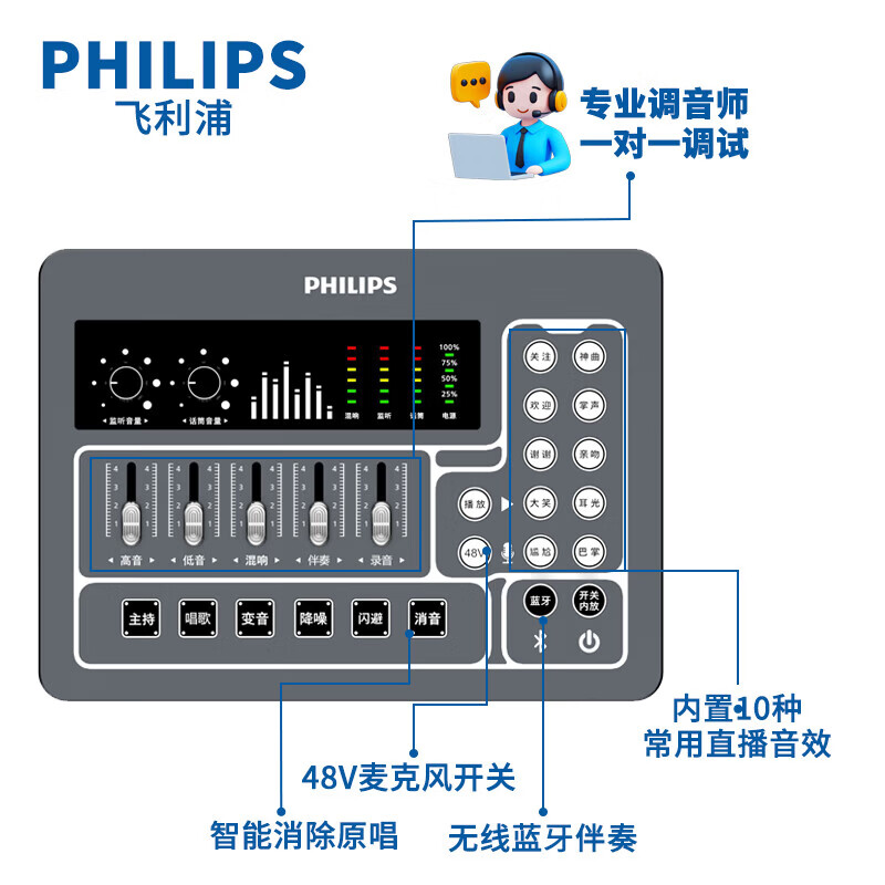 飞利浦(PHILIPS)3031C声卡 手机平板电脑直播专业声卡麦克套装设备 主播直播唱歌录音户内外便携套装即插即用 3031C+3022 48v大振膜麦