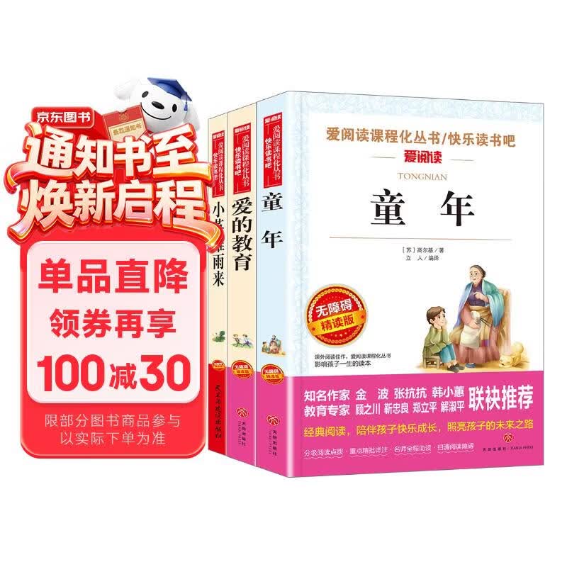 小英雄雨来 童年 爱的教育/六年级上册快乐读书吧文学名著阅读儿童文学共650页（套装共3册）