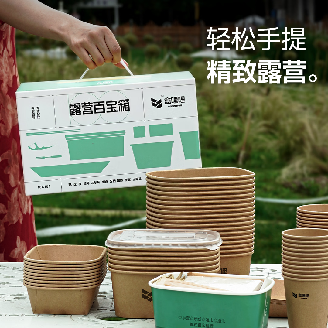 华豫洁晖盒哩哩露营百宝箱饭盒带盖一次性餐具套装便携户外露营烧烤野餐盒 露营百宝箱·餐具套装【适用6-10人】