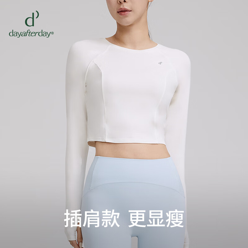 DAY AFTER DAY健身服女运动时尚透气修身显瘦上衣圆领插肩长袖短T恤 花青蓝 M 【推荐50KG-55KG】