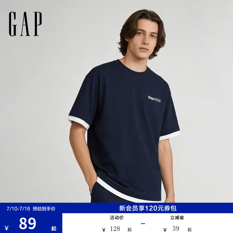 盖璞男女装夏季款印花大logo短袖T恤宽松时髦上衣 海军蓝 866074 M (170/92A) 亚洲尺码