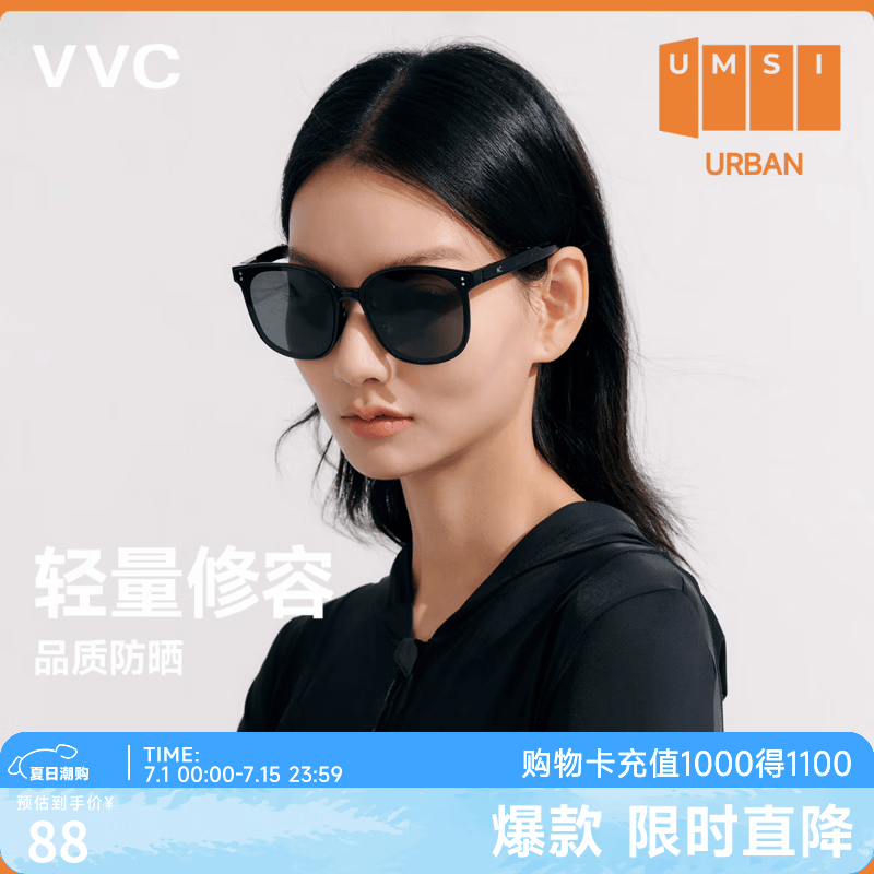 VVC遮阳镜女新款修容折叠墨镜女款防紫外线户外太阳镜 森林黑