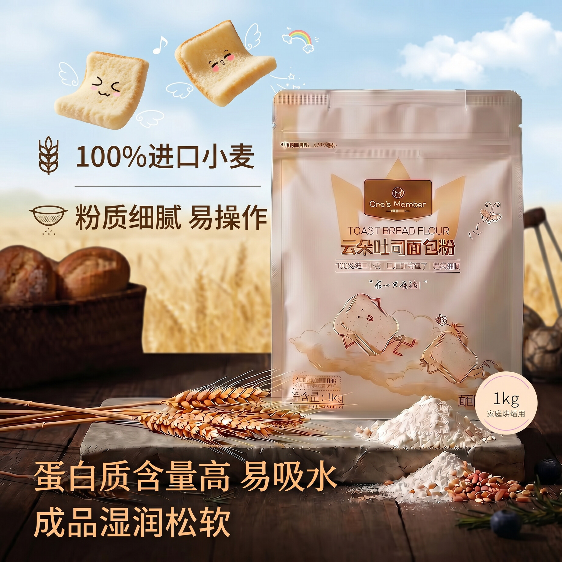 1号会员店云朵吐司面包粉1kg高筋面粉大师高筋面包粉日式吐司粉家用烘焙