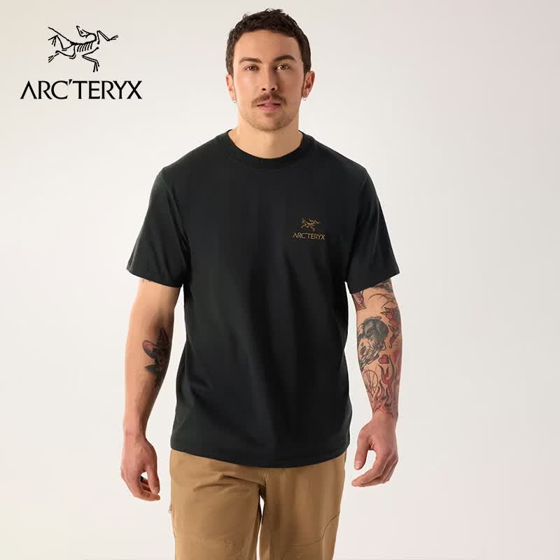 始祖鸟（ARC'TERYX）Kragg SL Cotton Bird Word Shirt SS 男印花棉质T恤 黑金 L