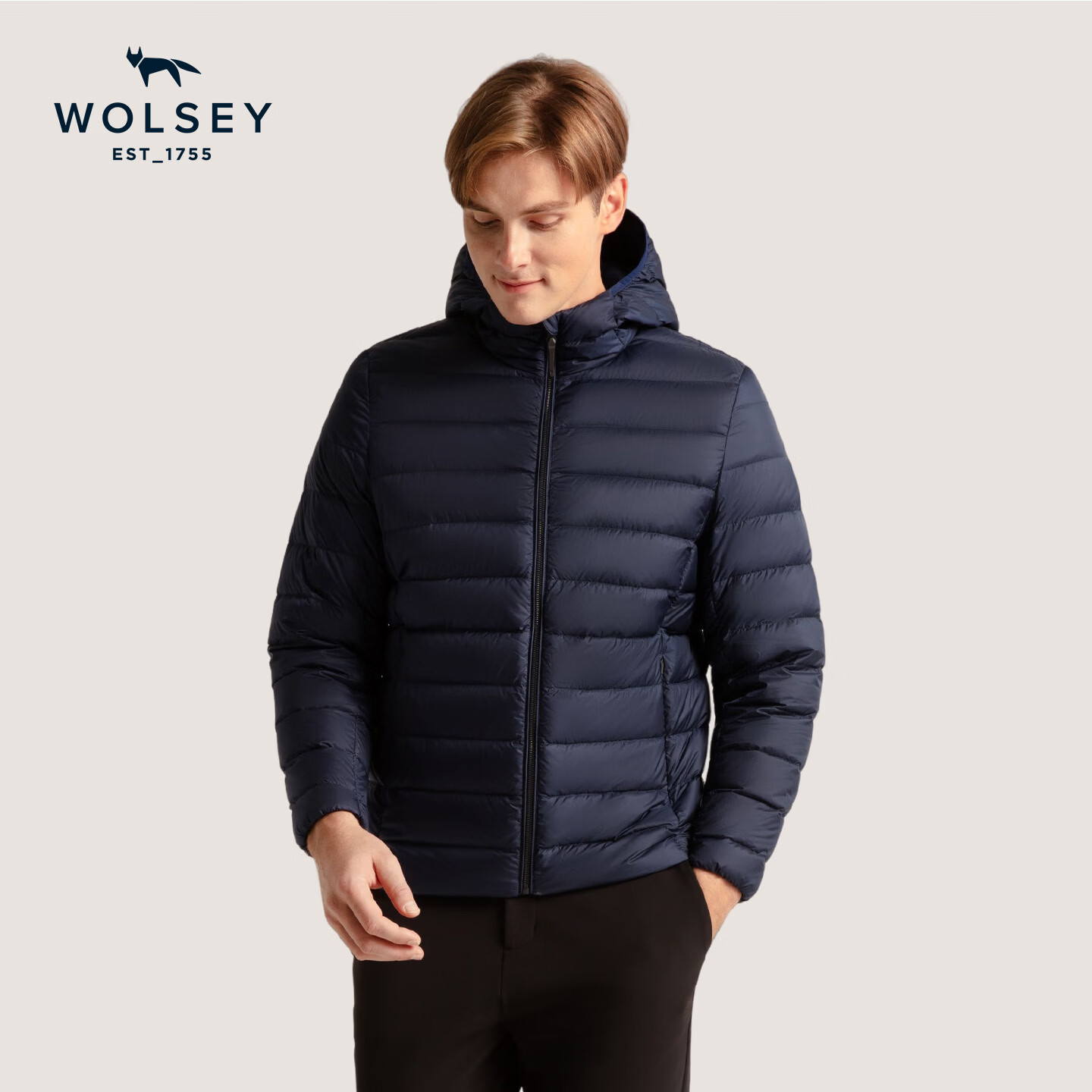 WOLSEY【90鹅绒】浮云轻薄排骨羽绒服男女款750蓬时尚保暖外套 芯片灰色 -男款连帽 L -男