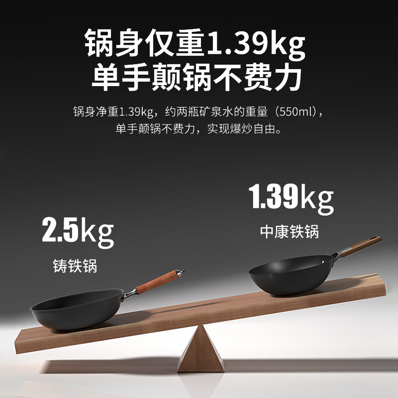 中康炒锅铁锅精铁不粘锅深氮不锈传家老铁锅家用炒菜锅 健康0涂层丨越用越不粘丨【赠锅盖】深氮老铁锅 32cm