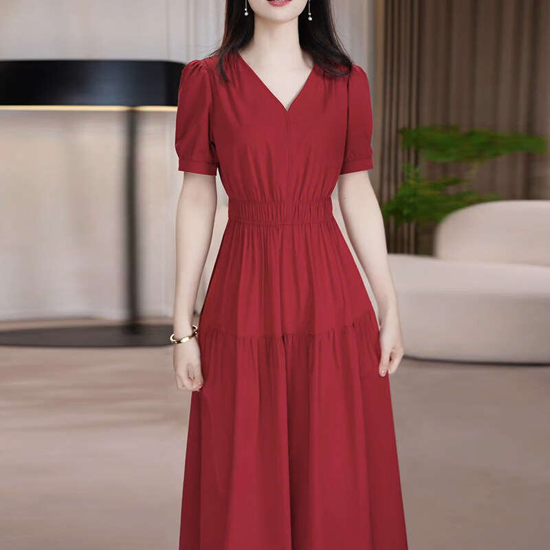 香影芬连衣裙2026新款女夏季十三行今年流行爆款十一喜婆婆婚宴妈妈礼服 红色 2XL (建议121-130斤)
