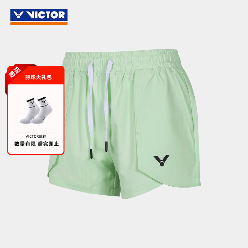 威克多（VICTOR）【限时特惠】羽毛球服 透气速干女款训练日常运动短袖短裙短裤 短裤R-51210/R仙果绿 S