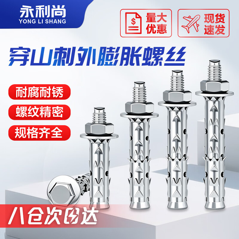 永利尚穿山刺膨胀螺丝鱼鳞外拉爆膨胀管泡沫砖空心砖轻质砖专用外膨胀螺栓 M10*80(5个)