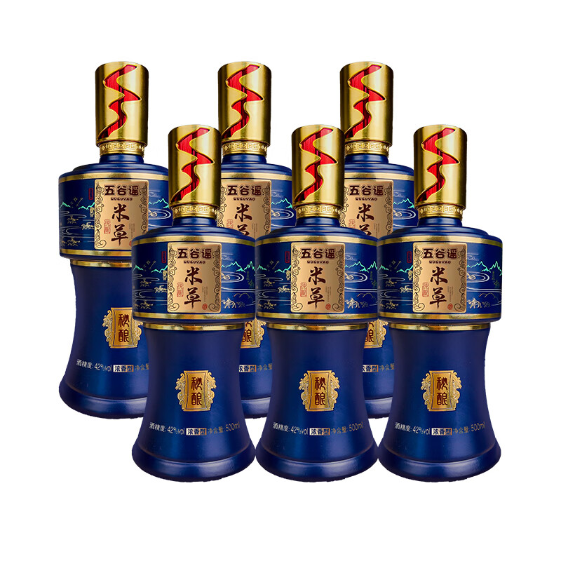 五谷谣秘酿浓香型白酒纯粮食酒42度礼盒装 42%vol 500mL 6瓶 送3个礼袋