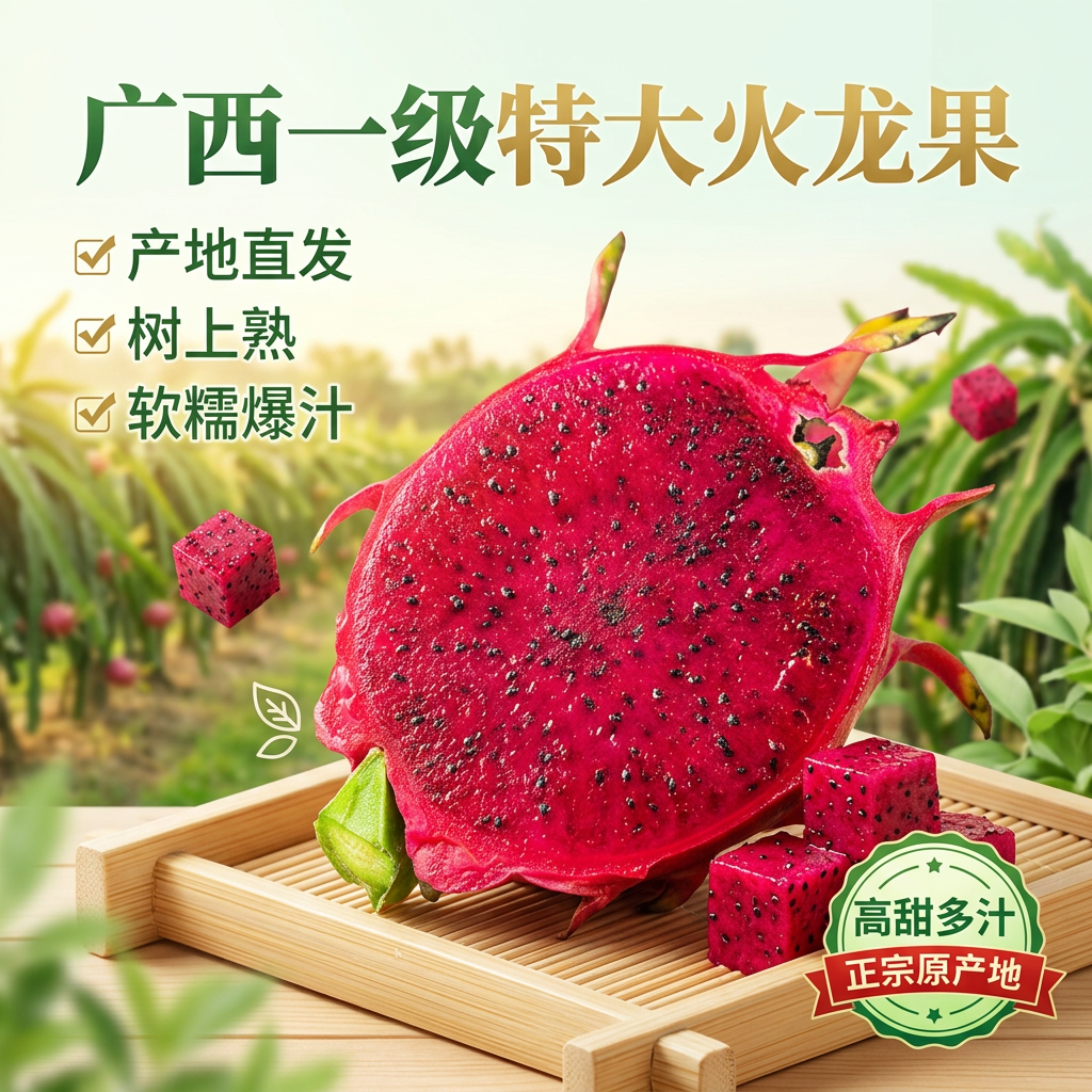 广西红心火龙果 精品礼盒装 新鲜纯甜   坏果包赔 带箱10斤装，9-12颗，大果（单果重量6-8两）