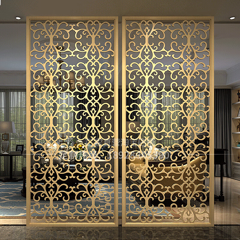 金属隔断 欧式不锈钢屏风网红轻奢隔断金属镂空浮雕刻玄关美式客l