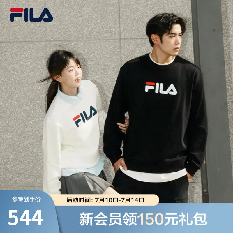 FILA 斐乐官方情侣款套头卫衣秋冬季新款休闲宽松长袖加绒保暖上衣 【常规款】正黑色-BK XS 160/84A/XS