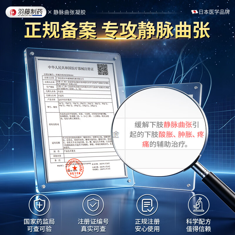 羽藤制药静脉曲张专用膏药蚯蚓腿疏通血管医用远红外治疗凝胶冷敷日本进口 【蚯蚓腿 青筋凸起专用】3盒装 至快次日达&无效包售后&日本品牌