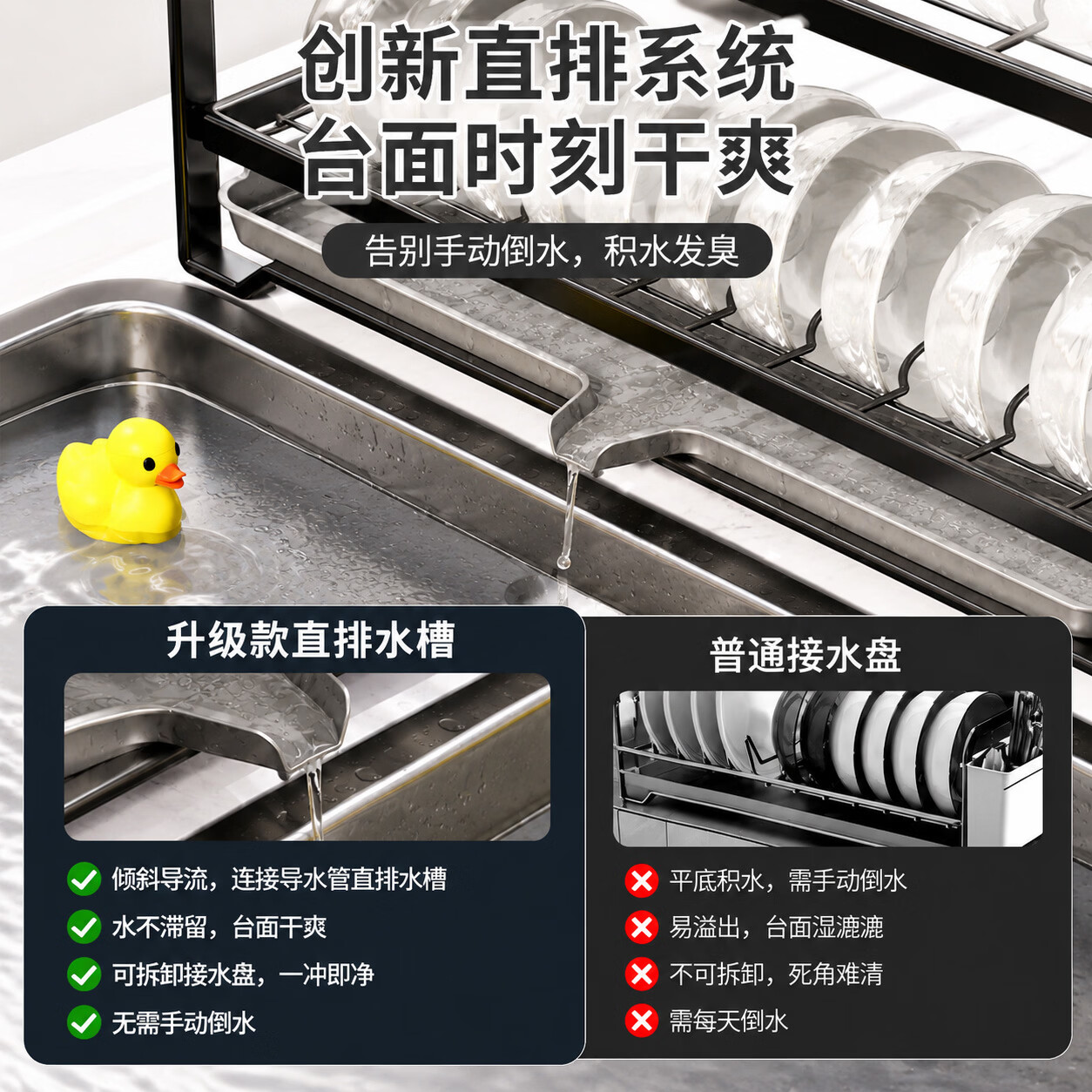 护家厨房碗盘置物架台面碗架沥水架窗台家用窄小型放碗碟收纳架碗筷架 抗菌涂层-加长单层枪灰色(可放8碗6碟)