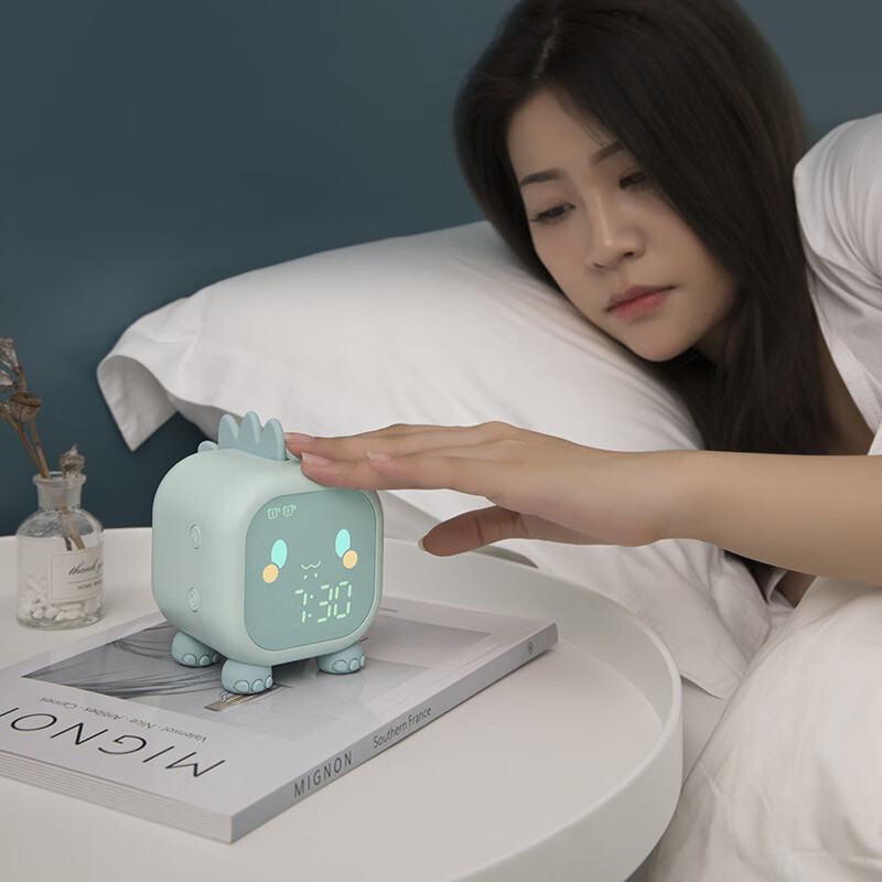 东方北极星趣味恐龙儿童闹钟电子钟多功能创意报时小闹钟学生专用闹钟超大声 粉色-英文