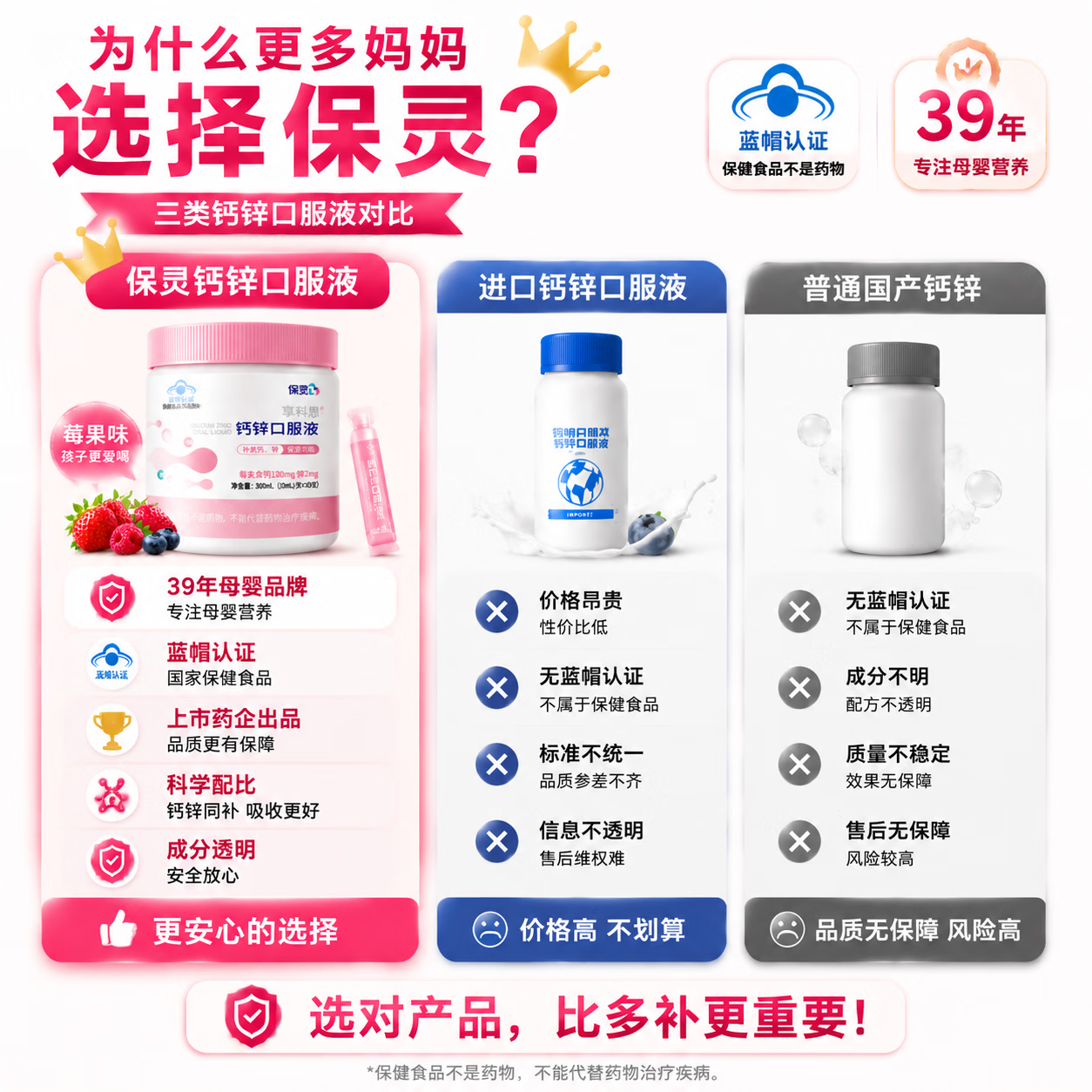 保灵钙锌口服液儿童婴幼儿钙锌同补蓝帽认证 婴幼儿童缺钙缺锌30条 【成长发育】 30条*3盒