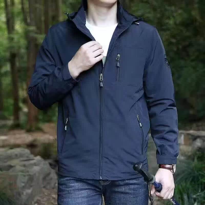 绿蜜蜂春秋季男工装可拆帽青年外套户外薄款夹克男上衣男 黑色 M