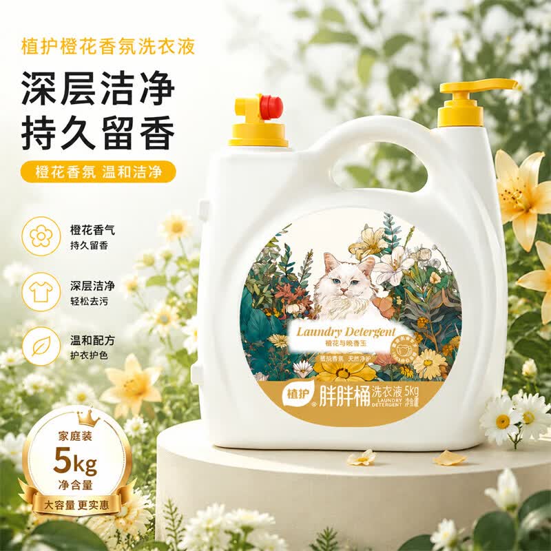 植护香氛洗衣液 持久留香深层洁净家用大桶装双头去污渍清洁剂 馥郁晚香-10斤*1桶